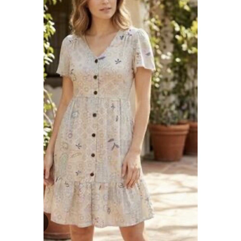 Monteau Los Angeles Floral Patchwork Button Front Dress Women S Boho Cottagecore